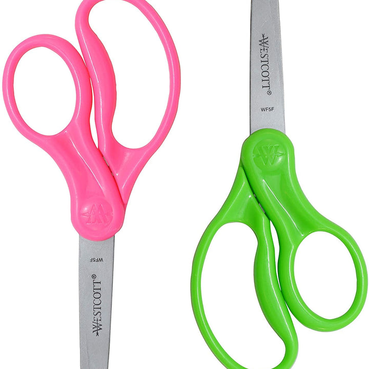 Westcott 13168 Right- and Left-Handed Scissors, Kids' Scissors, Ages 4-8, 5-Inch Blunt Tip, Assorted, 2 Pack