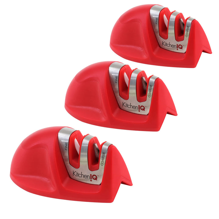 51421 | Edge Grip 2-Stage Knife Sharpener | Red – 3 Pack | Coarse & Fine Sharpener | Compact for Easy Storage | Stable Non-Slip Base | Soft Grip Rubber Handle | Straight & Serrated Knives Red-3Pack