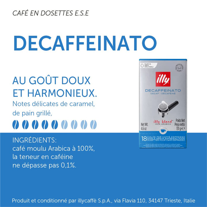 illy E.S.E. Coffee - Single-Serve Coffee Capsules & Pods – Classico Decaf Roast - Notes Of Caramel, Orange Blossom & Jasmine - For E.S.E Coffee Machines - Extraordinary Aroma & Body – 18 Count Decaf Medium Roast 18 Count (Pack of 1)