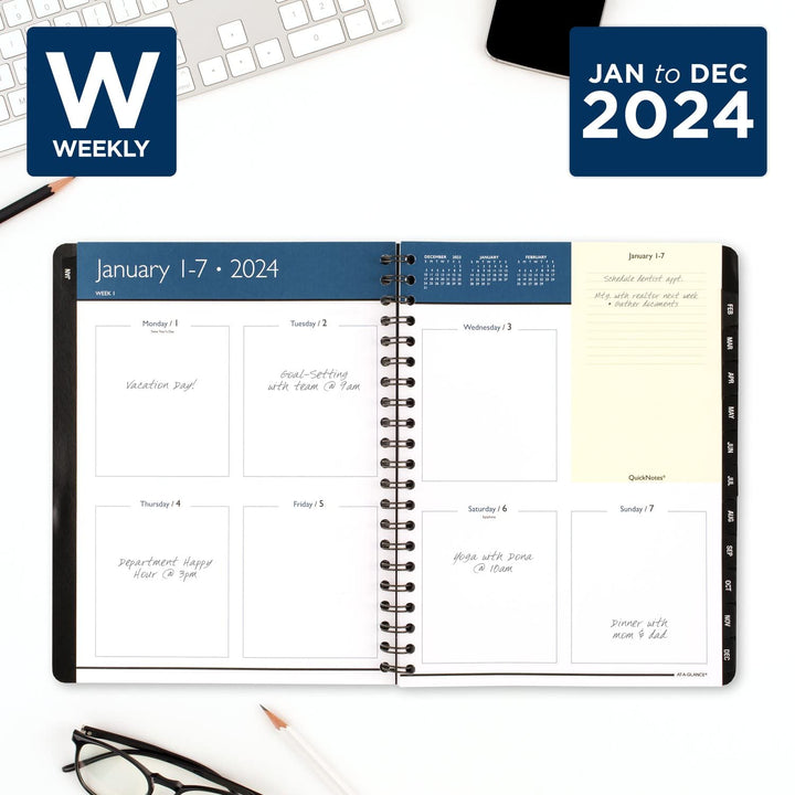 AT-A-GLANCE 2024 Weekly & Monthly Planner, 8" x 11", Large, QuickNotes, Black (7603520524) 2024 Old Edition