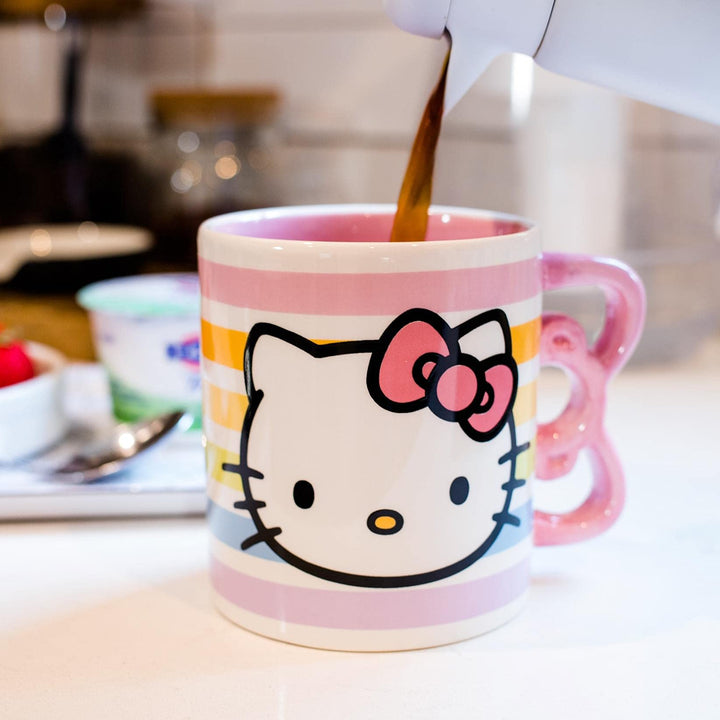 Silver Buffalo Sanrio Hello Kitty Rainbow Dots 3D Sculpted Shaped Handle Ceramic Mug, 20 Ounces
