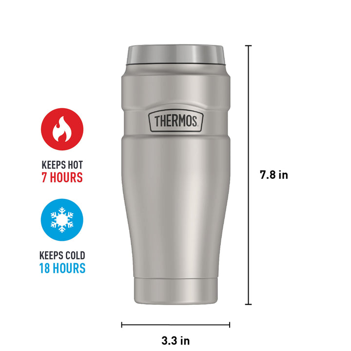 THERMOS Stainless King Vacuum-Insulated Travel Tumbler, 16 Ounce, Matte Steel