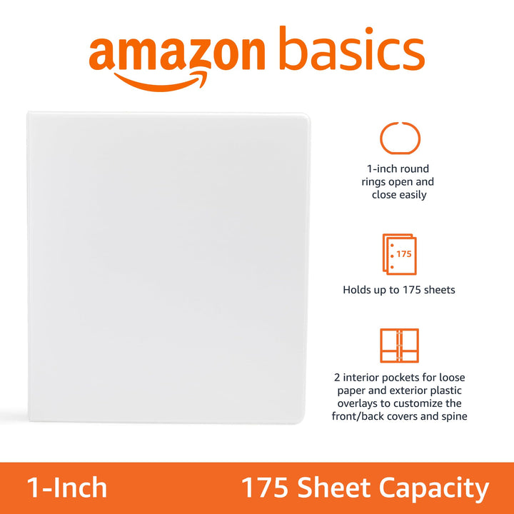 Basics 3-Ring Binder, 1-Inch - White 1 pack 1-Pack