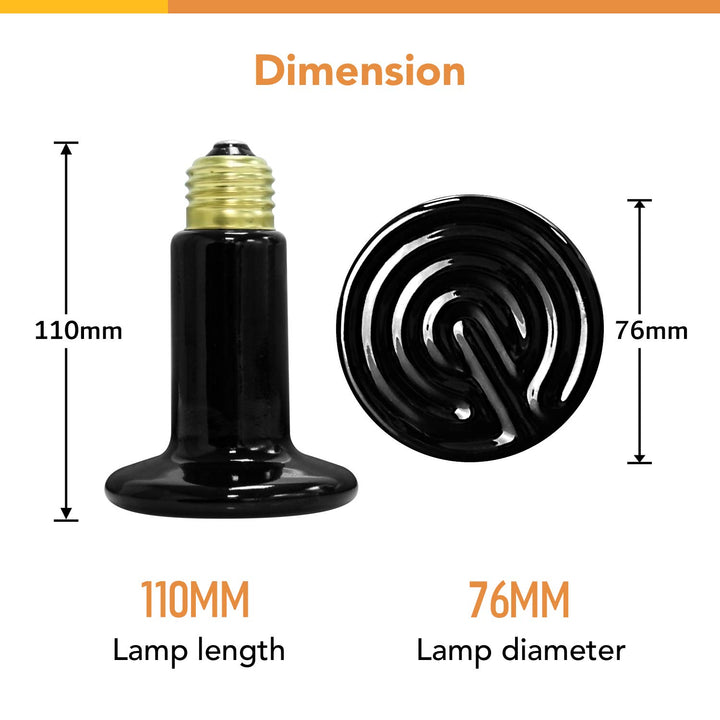 Simple Deluxe 40W Reptile Heat Lamp Bulb No Light Ceramic Heat Emitter Brooder Coop Heater Black/1-pack 40 Watts
