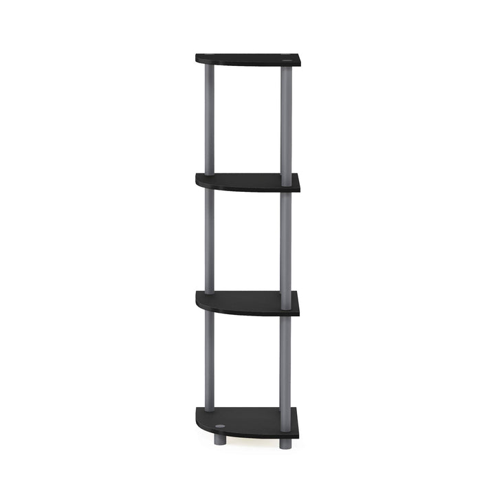 Furinno Turn-N-Tube 4-Tier Corner Display Rack Multipurpose Shelving Unit, Dark Brown Grain/Black 4-Tier Round Tube