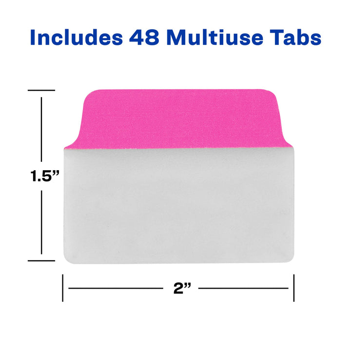 Avery Multiuse Ultra Tabs, 2" x 1.5", 2-Side Writable, Neon Pink/Green/Orange, 48 Repositionable Tabs (74756) 48 tabs Assorted Neon