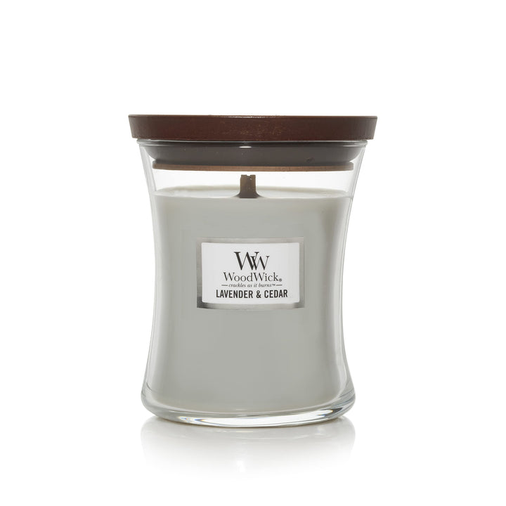 WoodWick Evening Bonfire (9.7 oz.) and Lavender & Cedar (9.7 oz.) Medium Hourglass Candles