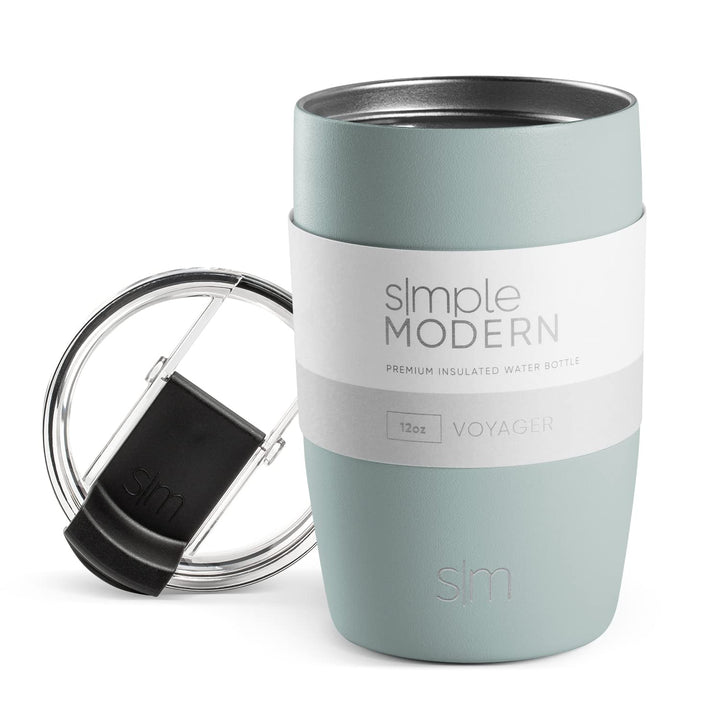 Simple Modern Travel Coffee Mug Tumbler with Flip Lid | Reusable Insulated Stainless Steel Cold Brew Iced Coffee Cup Thermos | Gifts for Women Men Him Her | Voyager Collection | 12oz | Sea Glass Sage -Sea Glass Sage