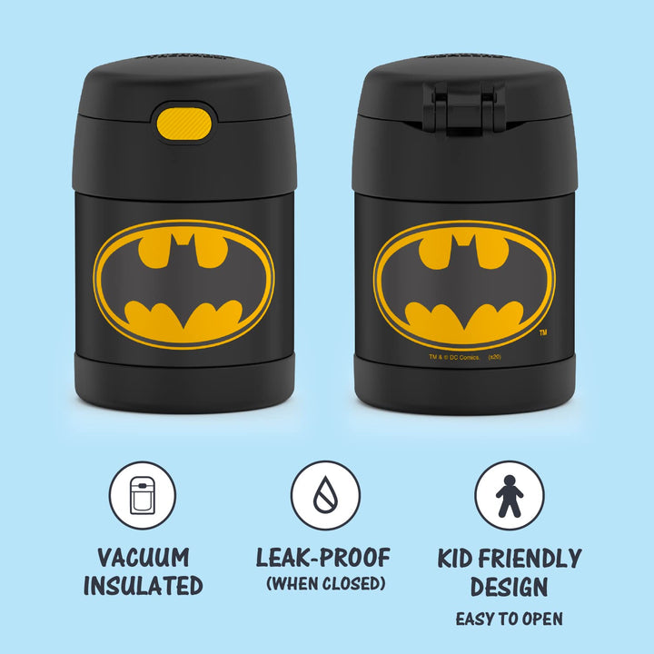 THERMOS FUNTAINER 10 Ounce Stainless Steel Vacuum Insulated Kids Food Jar with Spoon, Batman