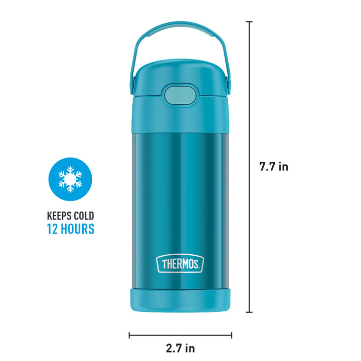 THERMOS FUNTAINER 12 Ounce Stainless Steel Vacuum Insulated Kids Straw Bottle, Teal