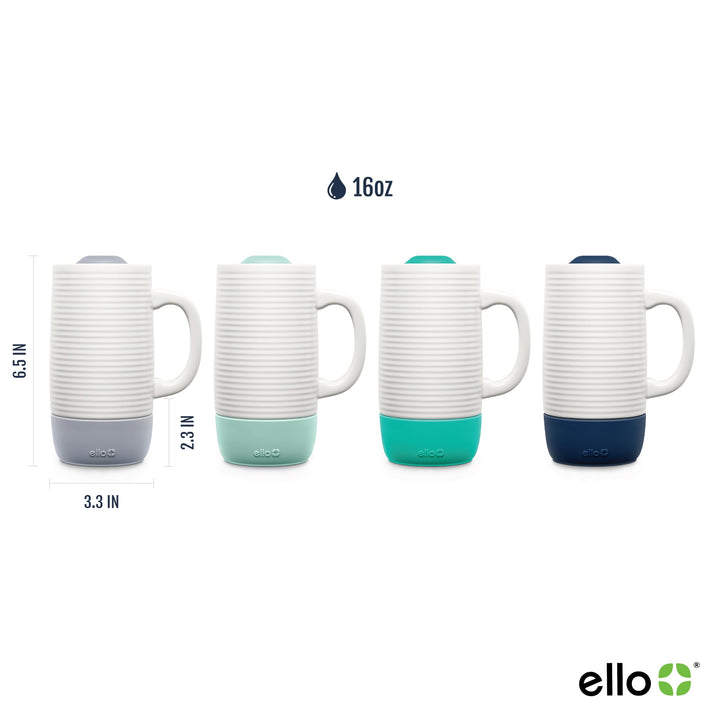 Ello Jane 18oz Ceramic Travel Mug with Handle, Splash-Resistant Slider Lid and Built-in Coaster, Perfect for Coffee and Tea, BPA Free, Dishwasher Safe Yucca