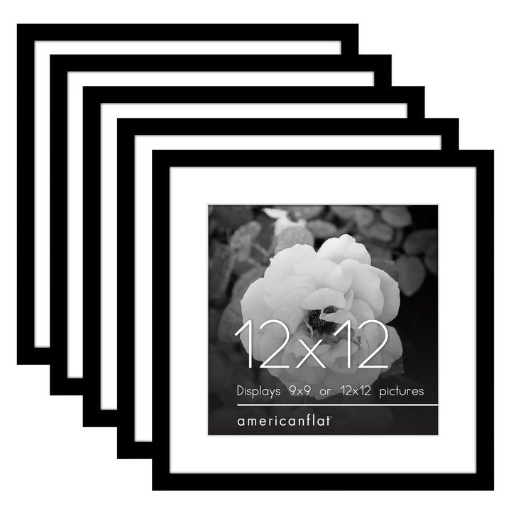 Americanflat 12x16 Picture Frame with Polished Plexiglass - Set of 5 - Use as 8.5x11 Frame with Mat or 12x16 Frame Without Mat - Galleria Collection - Gallery Wall Frame Set for Wall Display - White