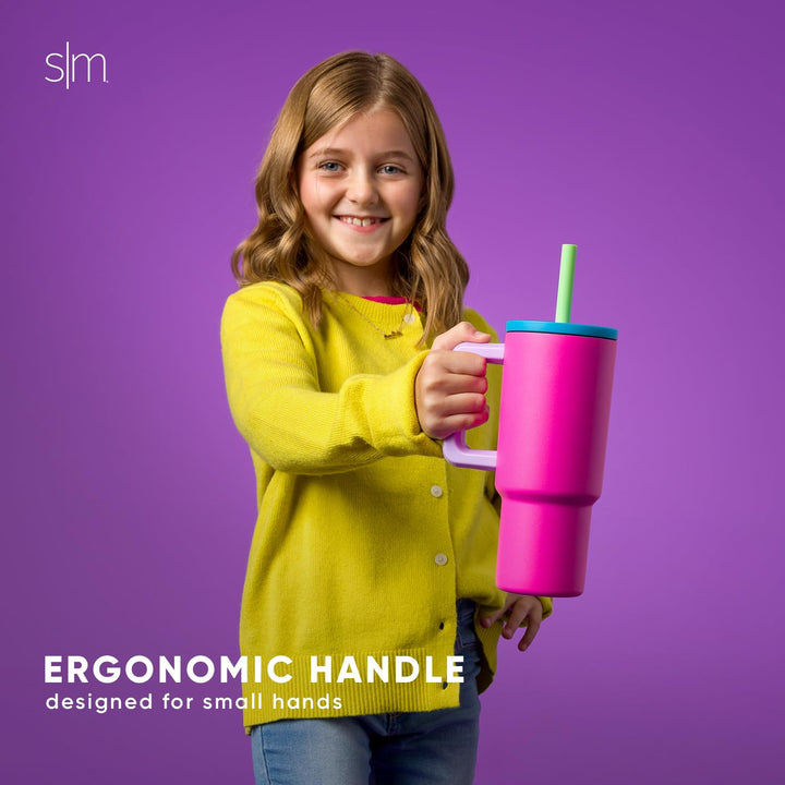 Kids 24oz Tumbler with Straw Lid by Simple Modern - Spill/Leak Proof, Stainless Steel, Raspberry Vibes -Raspberry Vibes