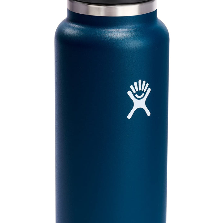 Hydro Flask Stainless Steel Wide Mouth Water Bottle with Flex Straw Lid and Double-Wall Vacuum Insulation Indigo 40 Oz