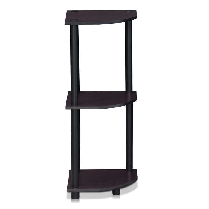 Furinno Turn-N-Tube 4-Tier Corner Display Rack Multipurpose Shelving Unit, Dark Brown Grain/Black 4-Tier Round Tube