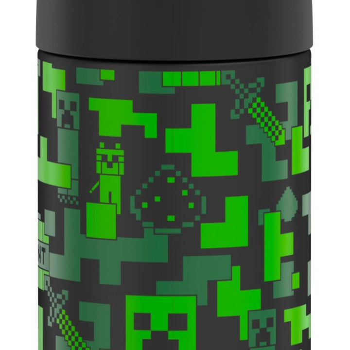 THERMOS FUNTAINER Water Bottle with Straw - 12 Ounce, Minecraft - Kids Stainless Steel Vacuum Insulated Water Bottle with Lid Licensed Characters