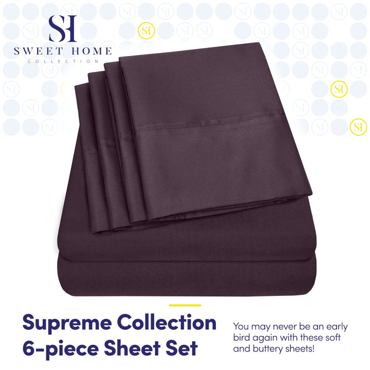 Cal King Size Bed Sheets - 6 Piece 1500 Supreme Collection Fine Brushed Microfiber Deep Pocket California King Sheet Set Bedding - 2 Extra Pillow Cases, Great Value, California King, Black