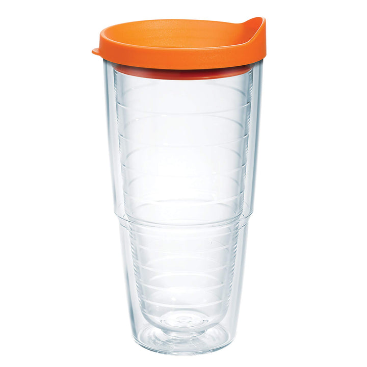 Tervis Clear & Colorful Lidded Made in USA Double Walled Insulated Tumbler Travel Cup Keeps Drinks Cold & Hot, 24oz, Orange Lid