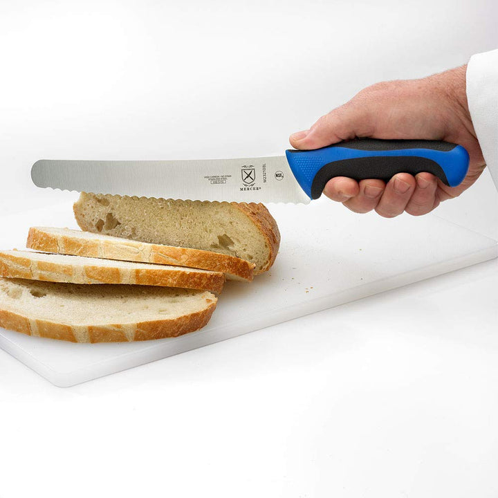 Mercer Culinary Millennia Colors Bread Knife, 10-Inch Wavy Edge Wide, Blue Wide Wavy Edge Bread Knife 10" Bread Knife (Wavy Edge Wide)