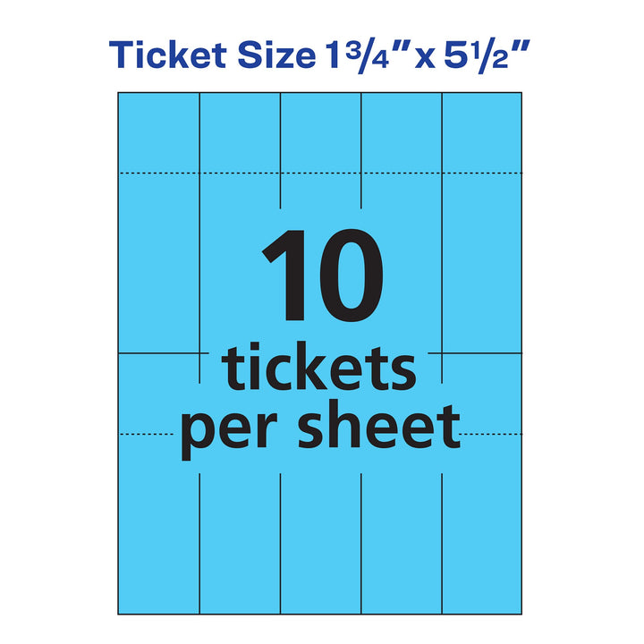 Avery Printable Tickets, Bright Blue Colored Cardstock, 1.75" x 5.5", Laser/Inkjet, 250 Tickets (16436) 1.75 x 5.5