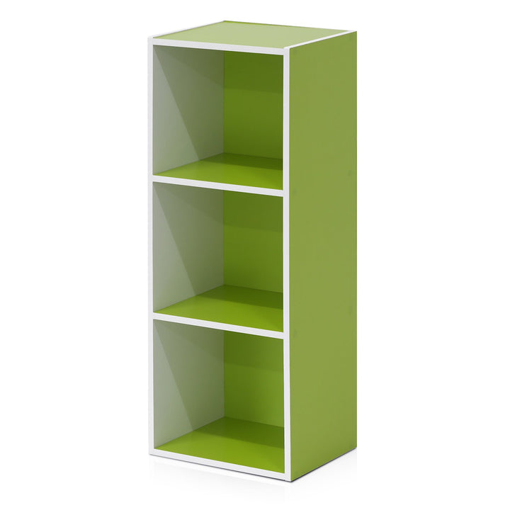 Furinno Pasir 3-Tier Open Shelf Bookcase, White/Green 11003WH/GR 3-Tier Cube