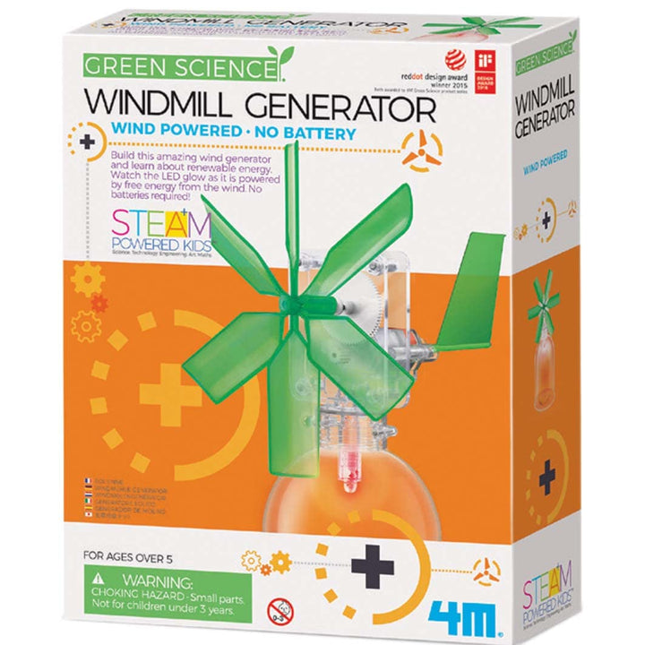 4M Toysmith, Green Science Windmill Generator Kit, DIY Science Kit With LED Lights, For Boys & Girls Ages 8+ (Packaging May Vary)