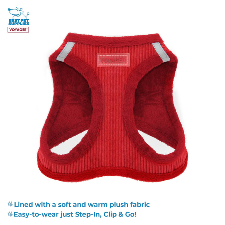 Voyager Step-in Plush Dog Harness – Soft Plush, Step in Vest Harness and Reflective Dog 5 ft Leash Combo with Neoprene Handle for Small and Medium Dogs by Best Pet Supplies -Set (Red Corduroy), S Harness Leash Set (Red Corduroy) S (Chest: 14.5 - 16")