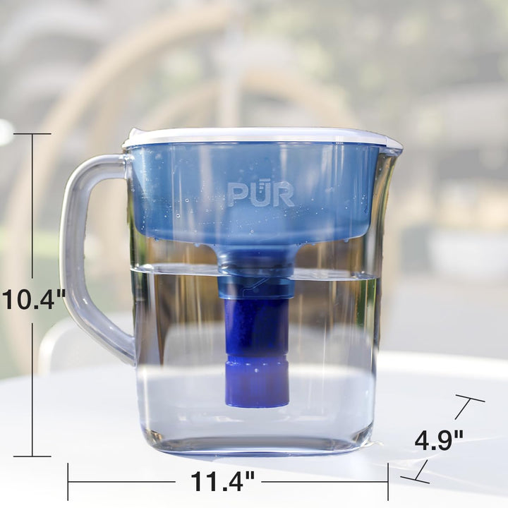 PUR PLUS 11-Cup Water Filter Pitcher with 1 Genuine PUR PLUS Filter, 11-Cup Capacity, 3-in-1 Powerful Filtration, Dishwasher Safe, Filter Change Light, White (PPT110WA)