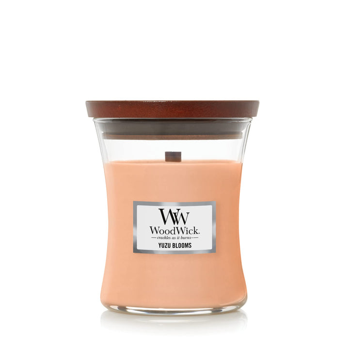 WoodWick Medium Hourglass Candle, Yuzu Blooms - Premium Soy Blend Wax, Pluswick Innovation Wood Wick, Made in USA