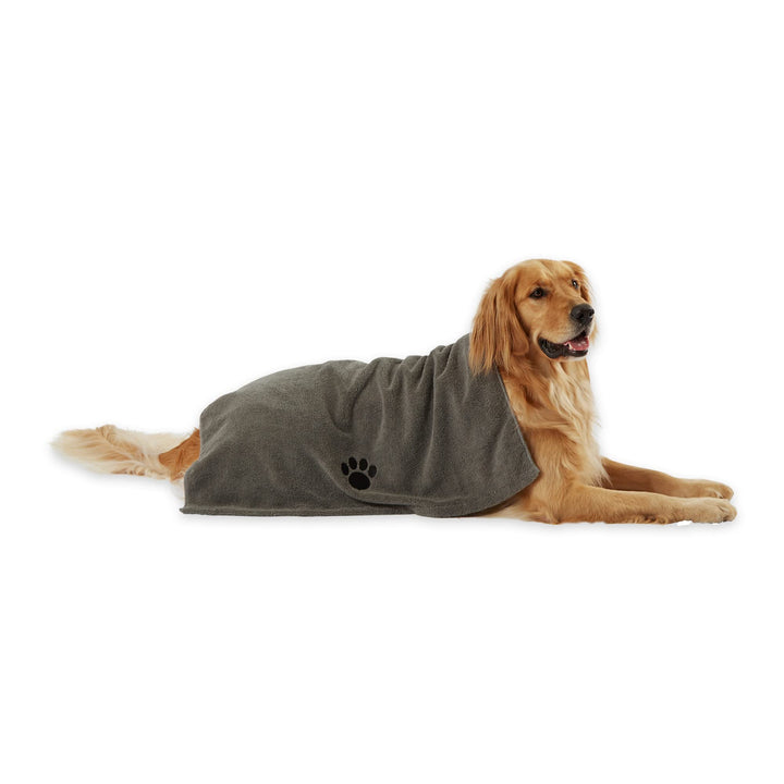 Bone Dry Pet Grooming Towel Collection Absorbent Microfiber X-Large, 41x23.5", Embroidered Gray