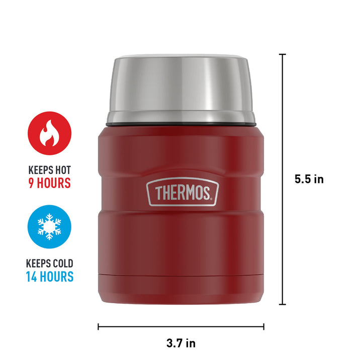 THERMOS Stainless King Vacuum-Insulated Food Jar with Spoon, 16 Ounce, Rustic Red