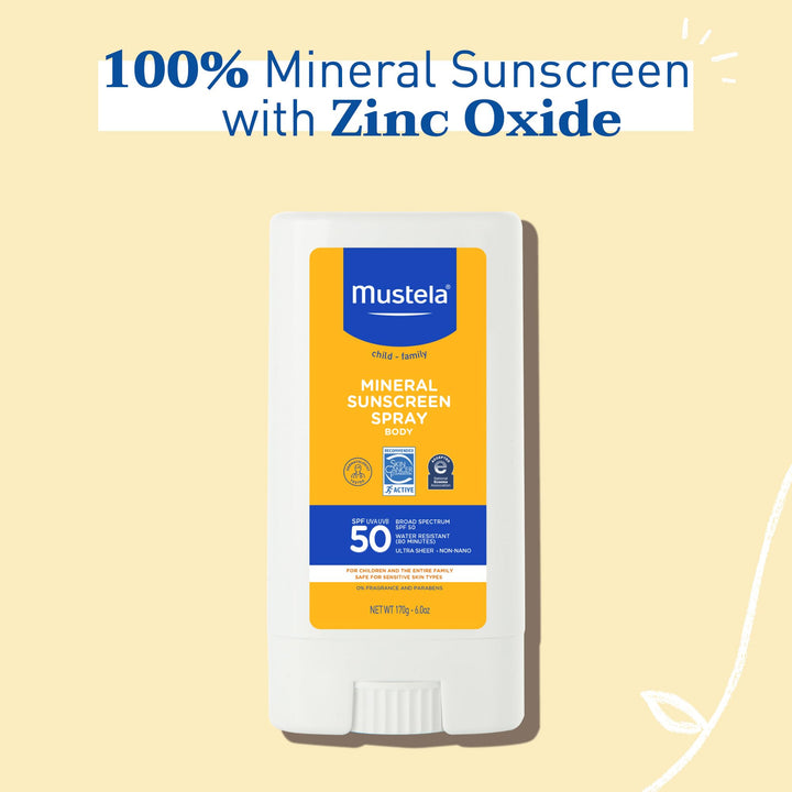 Mustela Baby Mineral Sunscreen Stick SPF 50 Broad Spectrum - Face & Body Sun Stick with 70% Organic Ingredients - Ultra Sheer, Water Resistant & Fragrance-Free - 0.6 oz (Pack of 1)