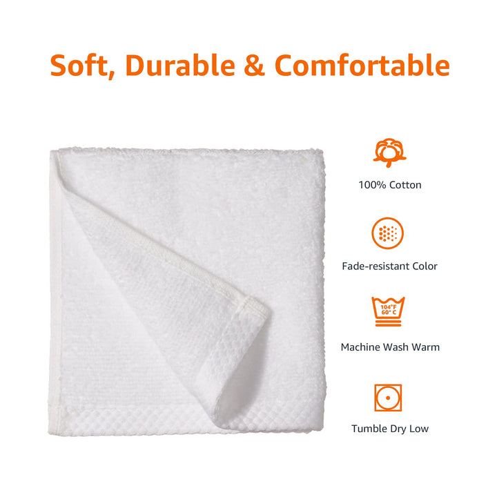 Basics - 12 Piece Quick-Dry Washcloth, 100% Cotton, White, 12" x 12" Washcloth (Pack of 12)