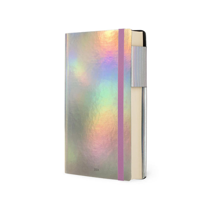 Legami - Medium Daily Diary, 12 Months, from January 2024 to December 2024, Elastic Closure, January 2025 Monthly Planner, Final Pocket, Removable Address Book, 12 x 18 cm, Holo Fairy Colour