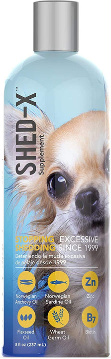 Shed-X Liquid Dog Supplement, 8oz  100% Natural  Helps Dog Shedding, Fish Oil for Dogs Supports Skin & Coat, Dog Oil for Food with Essential Fatty Acids, Vitamins, and Minerals