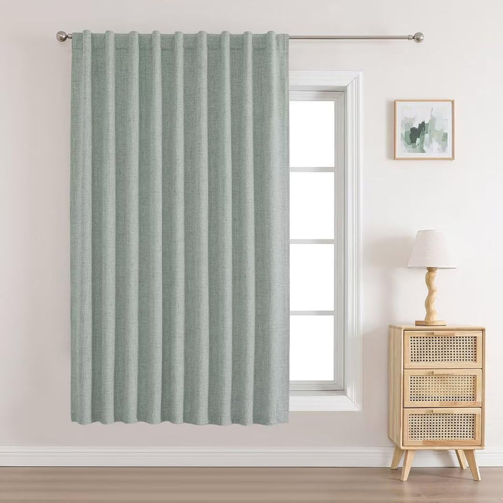 Joydeco 100% Black Out Curtains 63 inch Long 2 Panels Burg Natural Blackout Linen Drapes for Bedroom Living Room Darkening Curtain Thermal Insulated Back tab Rod Pocket(37x63 inch,Sage Green) Sage Green 37"W x 63"L (Pack of 2)