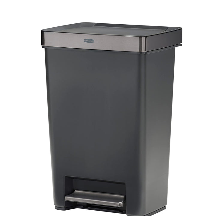 Rubbermaid Premier Series II Step-on Trash Can for Home and Kitchen, with Lid Lock and Slow Close, 13 Gallon, Charcoal, for Home/Kitchen/Hotel/Lobby/Office 13G - Classic Plastic