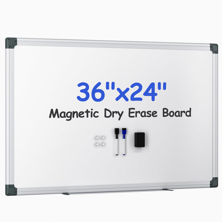 VUSIGN Magnetic White Board Kit for Wall 36" x 24", 1 Dry Eraser & 2 Multicolor Markers & 4 Magnetic Pins, Sliver Reinforced Aluminum Frame for Home, School, Office Silver 36" x 24"