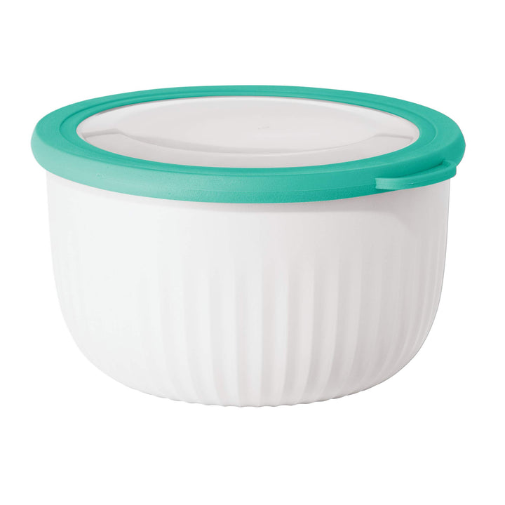 Oggi Prep, Store & Serve Plastic Bowl w/See-Thru Lid- Dishwasher, Microwave & Freezer Safe, (2.6 qt) White/Aqua 2.6 Quart Serve Bowl