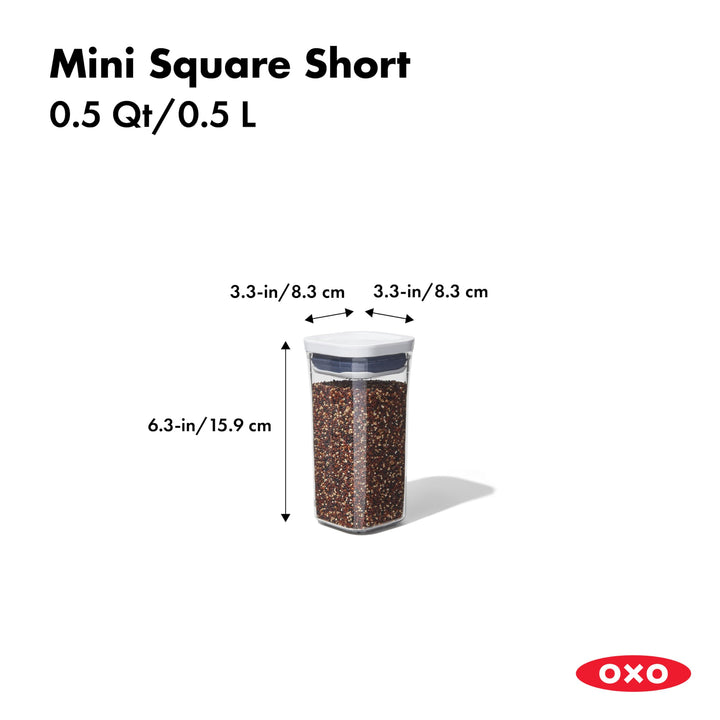 OXO Good Grips POP Container - Airtight Food Storage - Mini Square Short 0.5 Qt Ideal for 1 lb of baking soda or 14 oz of grains 0.5 Qt - Square - Candy