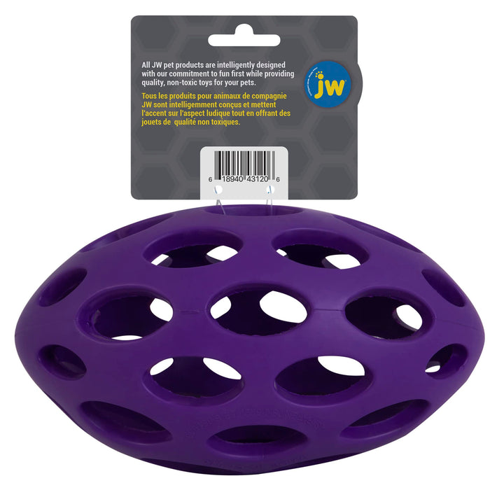 JW Pet Hol-ee Football Dog Toy Puzzle Ball, Natural Rubber, Large (9 Inch Length), Colors May Vary