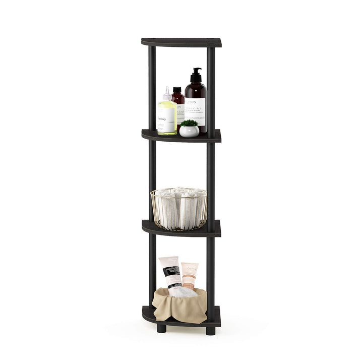 Furinno Turn-N-Tube 4-Tier Corner Display Rack Multipurpose Shelving Unit, Dark Brown Grain/Black 4-Tier Round Tube