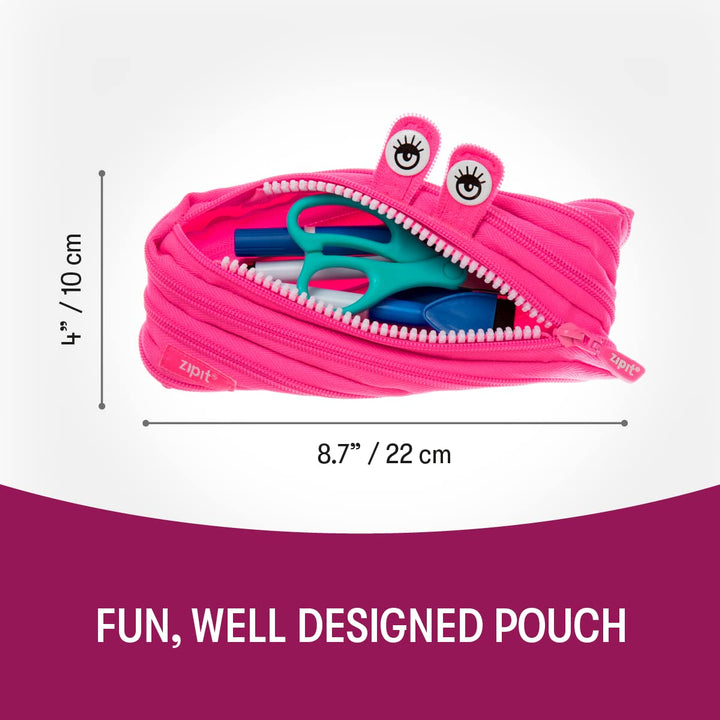 ZIPIT Monster Pencil Case for Girls | Pencil Pouch for School, College and Office | Pencil Bag for Kids (Pink) Pink