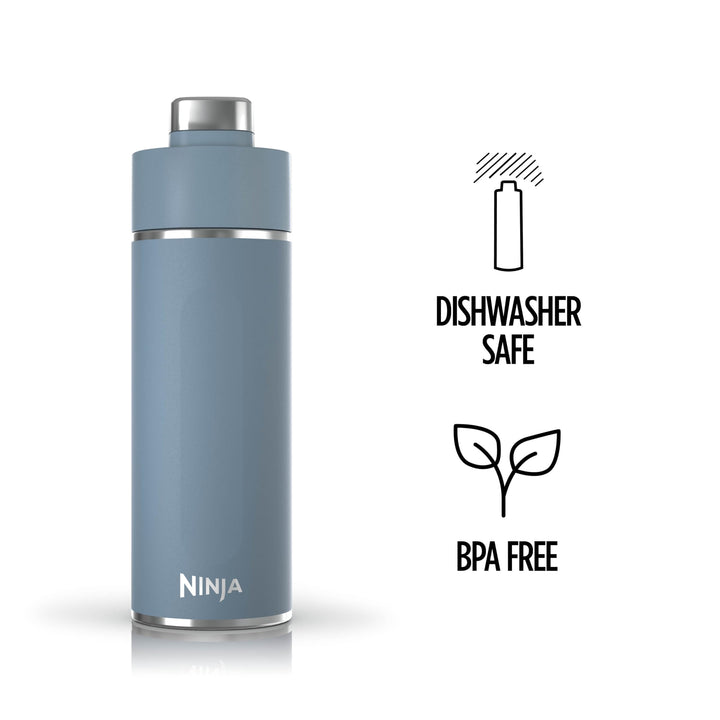 Ninja DW2401BL Thirsti 24oz Travel Water Bottle, For Carbonated Sparkling Drinks, Colder and Fizzier Longer, Leak Proof, 24 Hrs Cold, Dishwasher Safe, Stainless Steel Insulated Tumbler, Storm Blue 24 Fluid Ounces