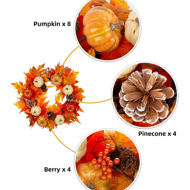 20in Fall Wreath Autumn Wreath Artificial Thanksgiving Decorations Halloween Front Door Wreath Farmhouse Wreath with Pumpkins