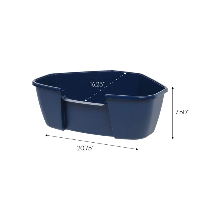 IRIS USA Large Open Top Corner Cat Litter Tray with Scoop, Sturdy Comfortable Easy to Clean Open Air Kitty Rabbit Litter Pan with Tall Walls, Navy Corner Tray - Navy