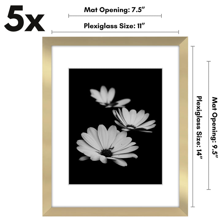 Americanflat 12x16 Picture Frame with Polished Plexiglass - Set of 5 - Use as 8.5x11 Frame with Mat or 12x16 Frame Without Mat - Galleria Collection - Gallery Wall Frame Set for Wall Display - White