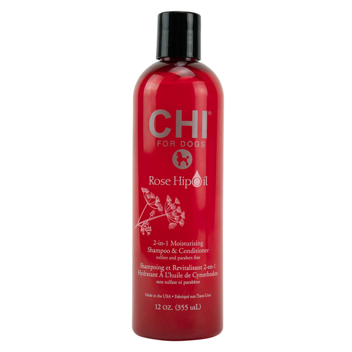 CHI for Dogs Rose Hip Oil Moisturizing Detangling Shine Spray, 6 oz | Paraben Free & pH Balanced Conditioner for Dogs | Safe for All Dogs and Made in The USA