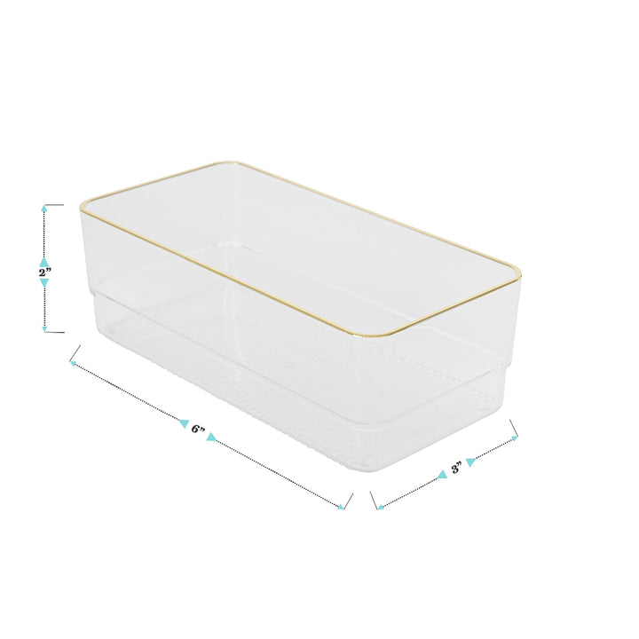 Martha Stewart Kerry Plastic Stackable Office Desk Drawer Organizers, 6" x 3", 6 Pack, with Gold Trim 6" x 3"