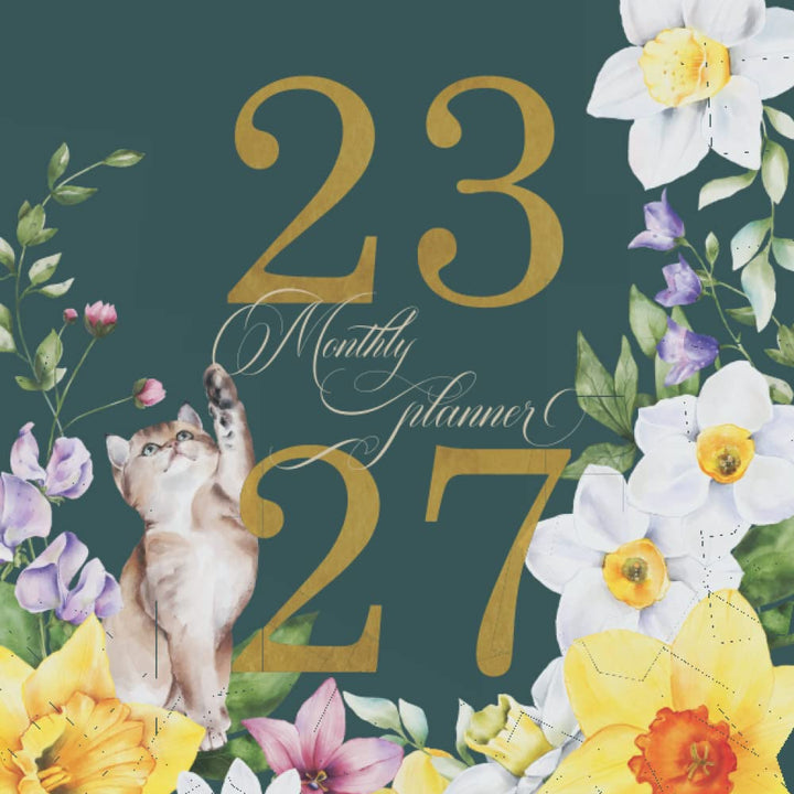 2023-2027 Monthly Planner: Large 5 Year Planner with To Do List | 1 Extra Month for 2028 [Daffodil and Daisy Garden with Playful Cat]